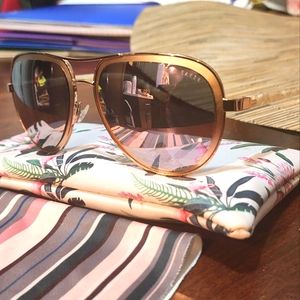 Ted Baker London Aviator Sunglasses. Gold w/ pearly arms